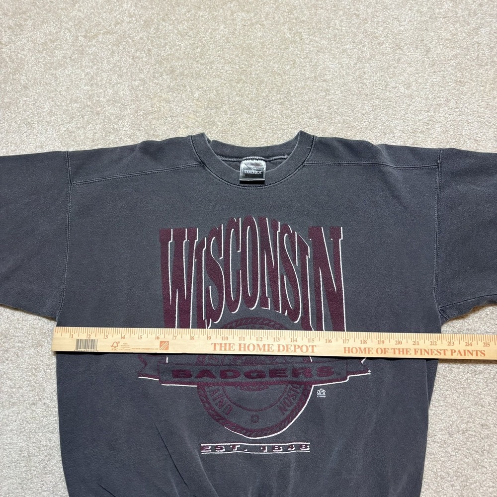 Vtg 90s Wisconsin Badgers Sweatshirt Mens Medium Gray NCAA Collegiate Crewneck - Picture 7 of 10